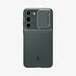 ACS05639 - Galaxy S23 Ultra Case Optik Armor in black showing the back with lens protector slot open